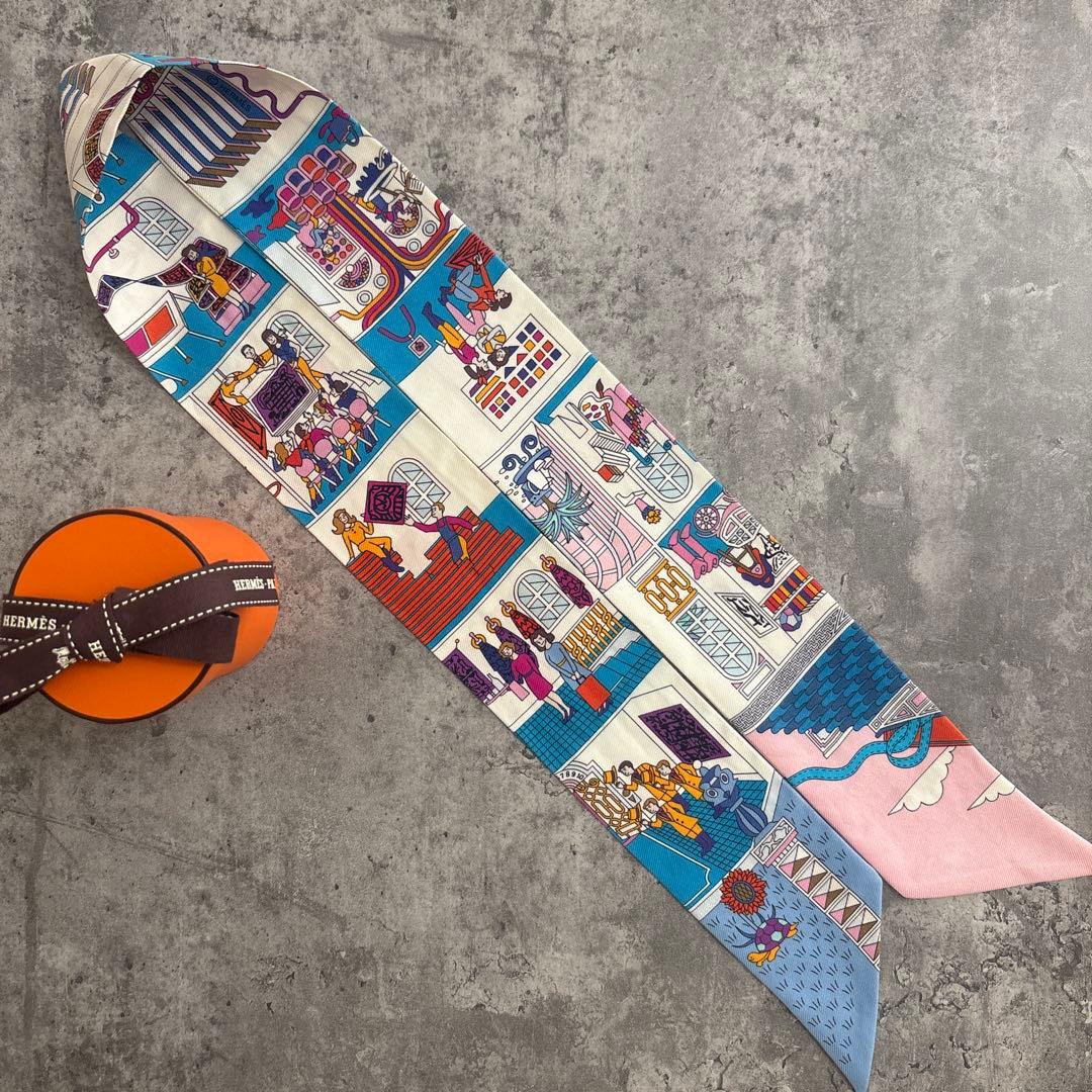 エルメス　ツイリー　メゾンデカレ　ブルー　ピンク　スカーフ