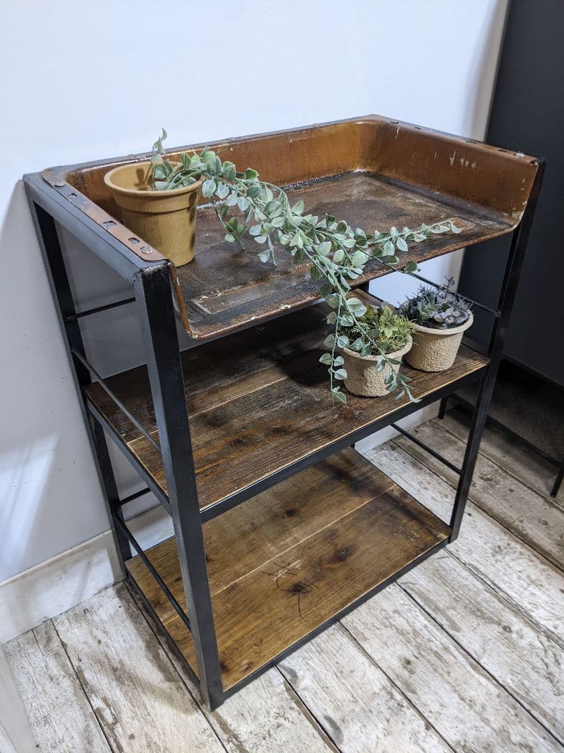 ルパンヒデロウ　3段スチールラック・木製棚付き