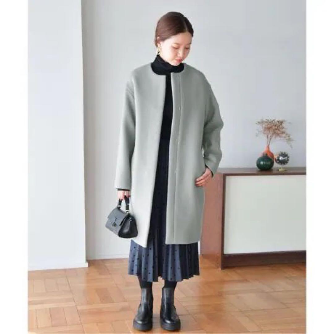 IENA イエナ ラムウールノーカラーコート 34 サックスブルー