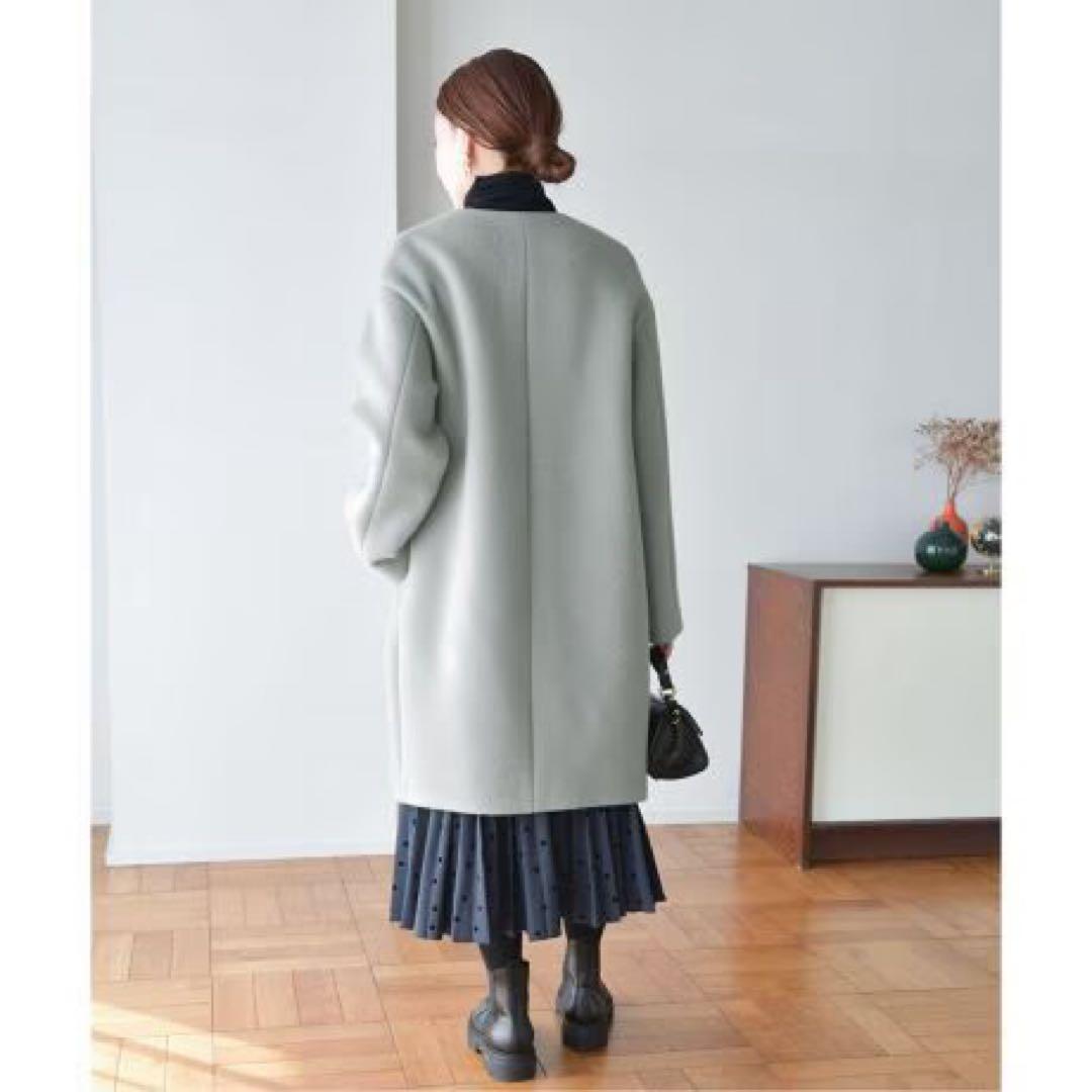 IENA イエナ ラムウールノーカラーコート 34 サックスブルー