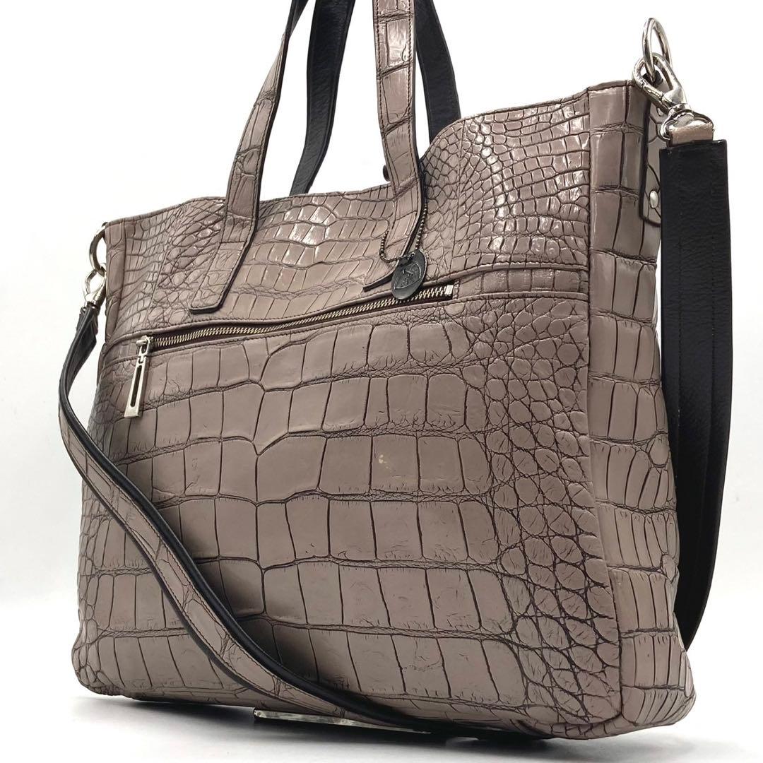 JRA認定 2way マットクロコ トートバッグ センター取り ブラウン A4