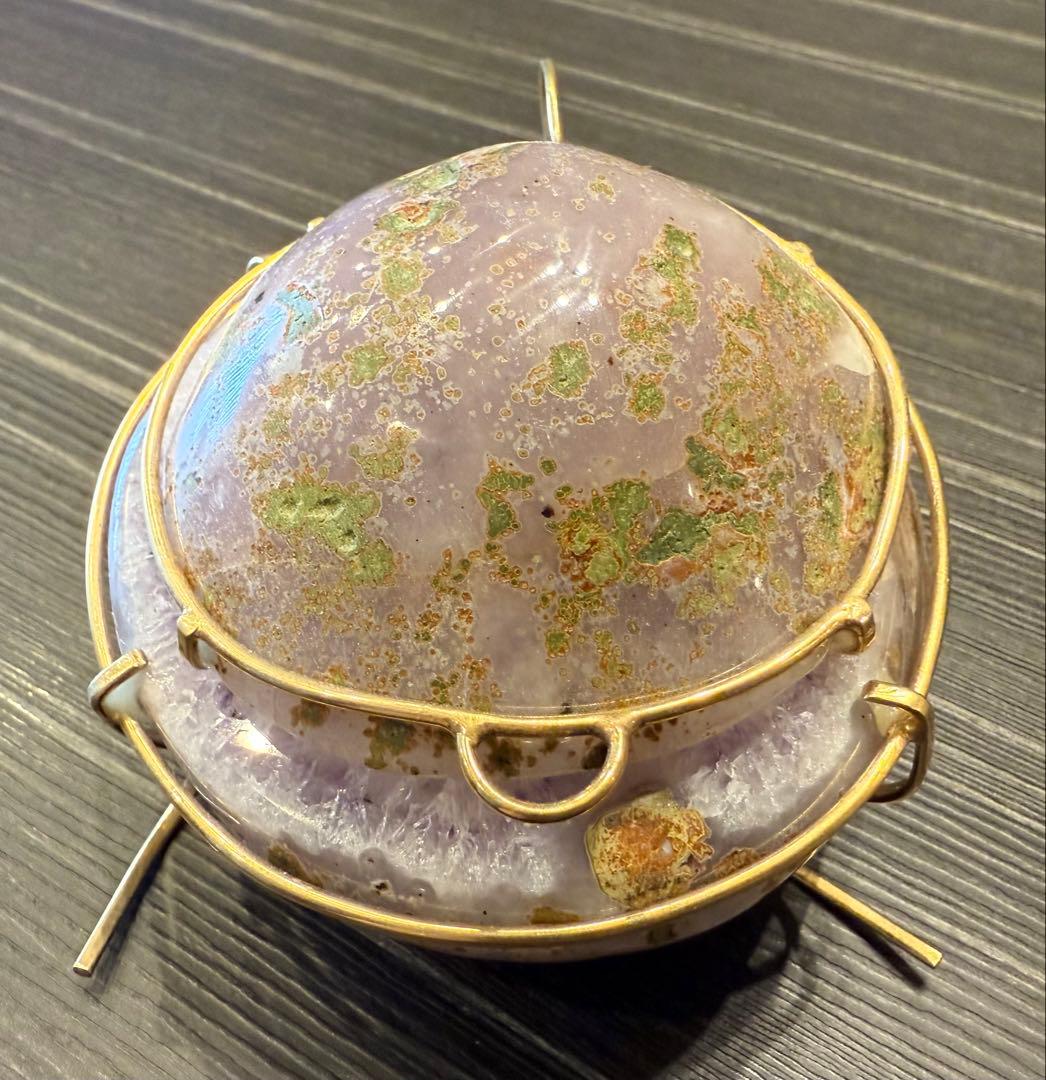 トレジャーメノウ アメジスト 台座付き ペア 蓋付き ジオード 瑪瑙 天然石