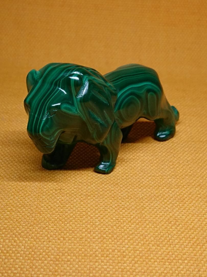 ビンテージ　ライオン　孔雀石　置物　置物　インテリア　工芸品　美術品　A1353
