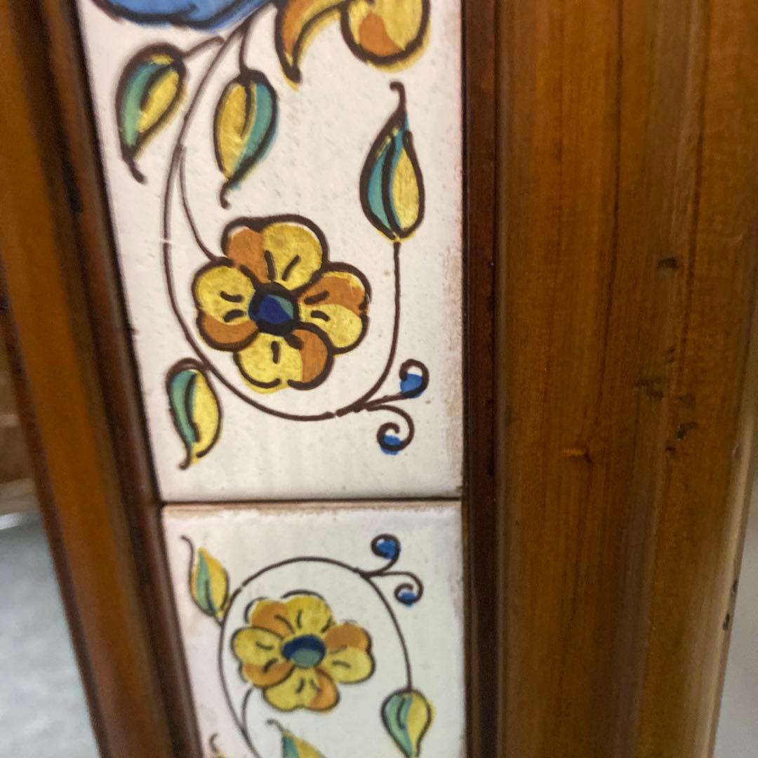 N スペイン製　アンティーク　壁掛けミラー　鏡　タイル張り　送料込み