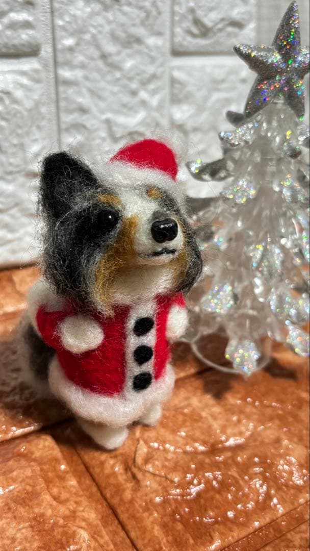 見本 シェルティ 羊毛フェルト サンタ