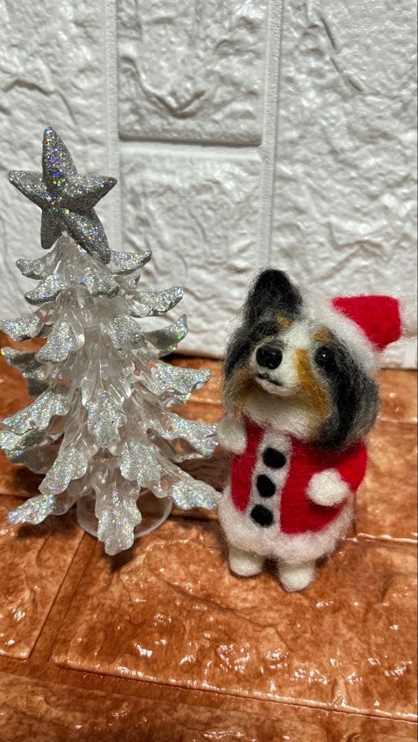 見本 シェルティ 羊毛フェルト サンタ