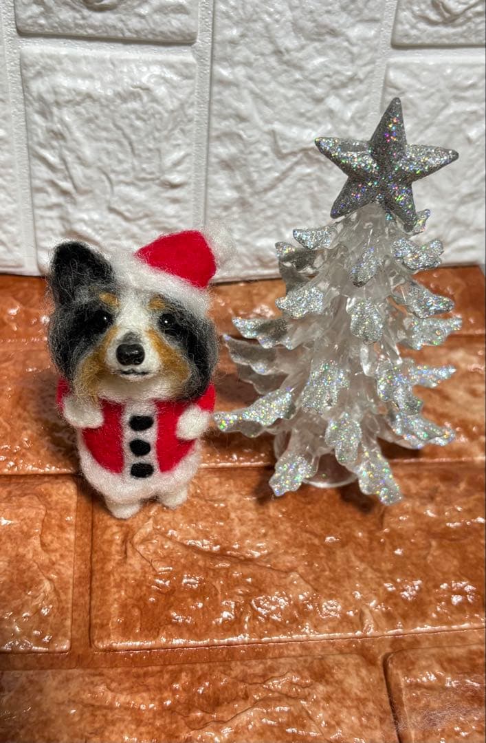 見本 シェルティ 羊毛フェルト サンタ