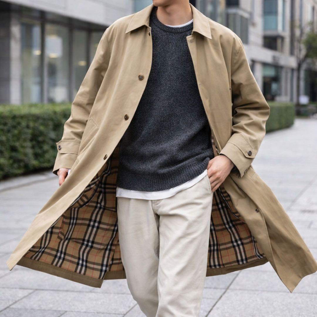 美品 BURBERRY バーバリー ロング ステンカラーコート L ノバチェック