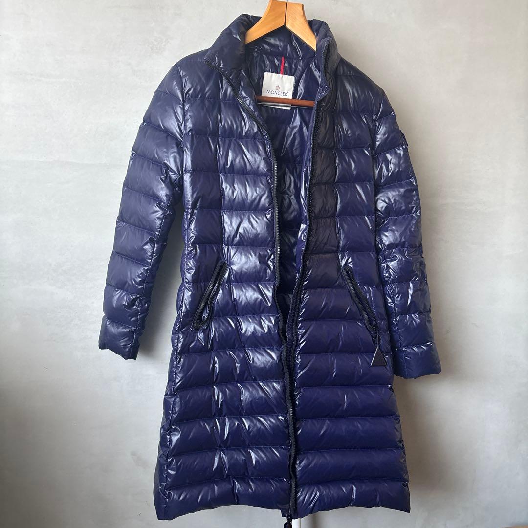 ネイビー キルティング ロングダウンジャケット