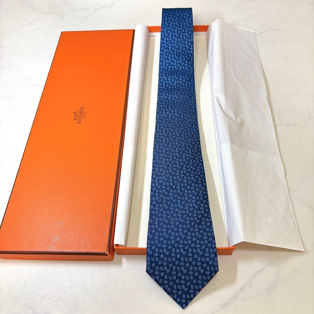 箱付き エルメス シェーヌダンクル ジャガード織 ネクタイ 羊柄 裏ファソネ