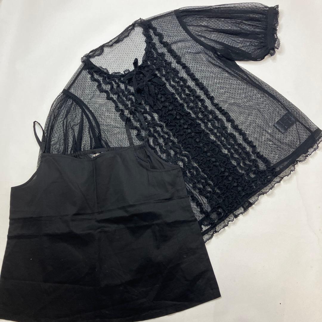 【試着のみ】ピンクハウス 黒 ドットチュールブラウス/2023年 春