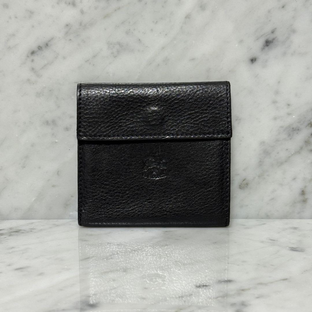 美品 IL BISONTE イルビゾンテ 二つ折り財布 ブラック 黒 本革