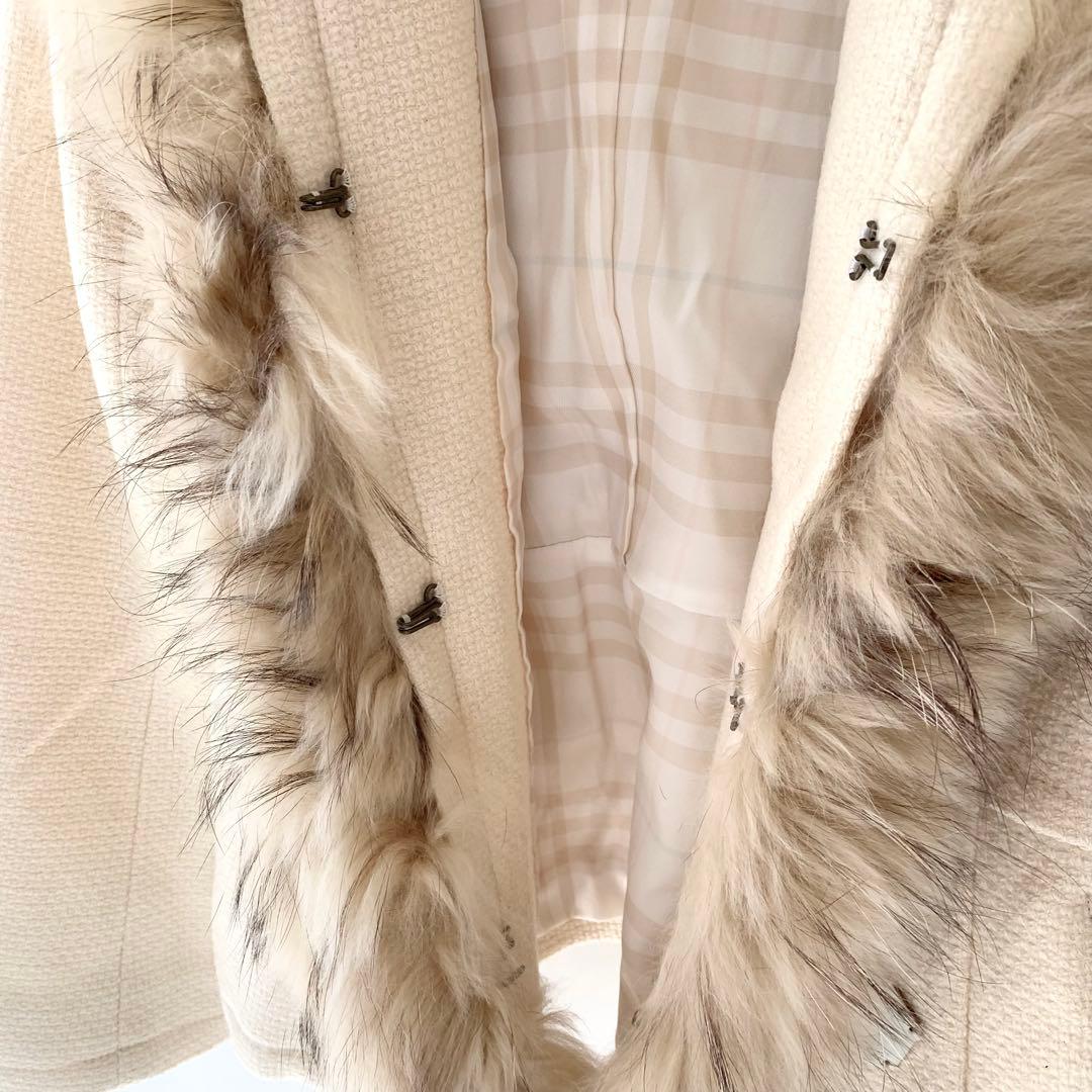 バーバリー ダッフルコート ジャケット アイボリー ファー ノバチェック 38