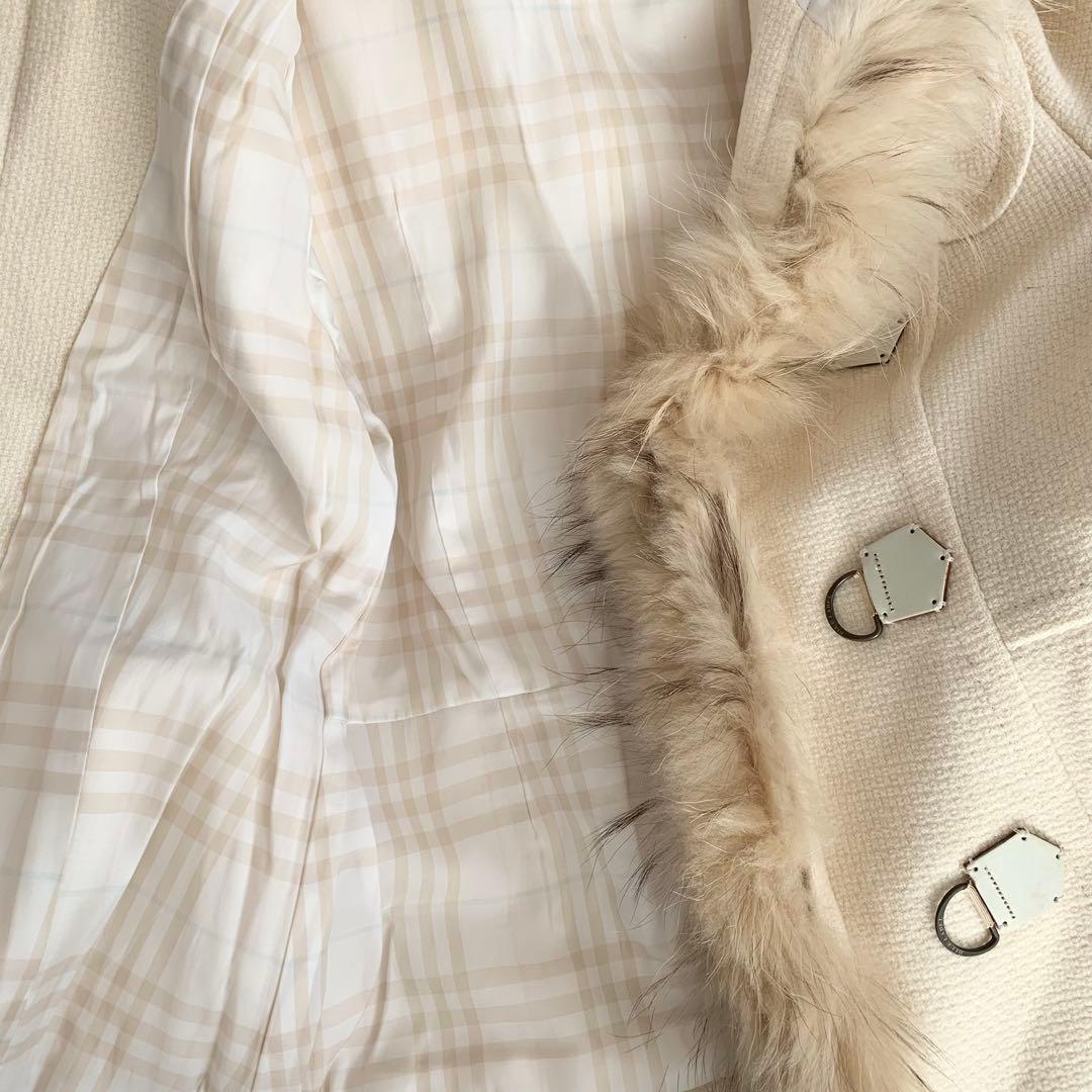 バーバリー ダッフルコート ジャケット アイボリー ファー ノバチェック 38