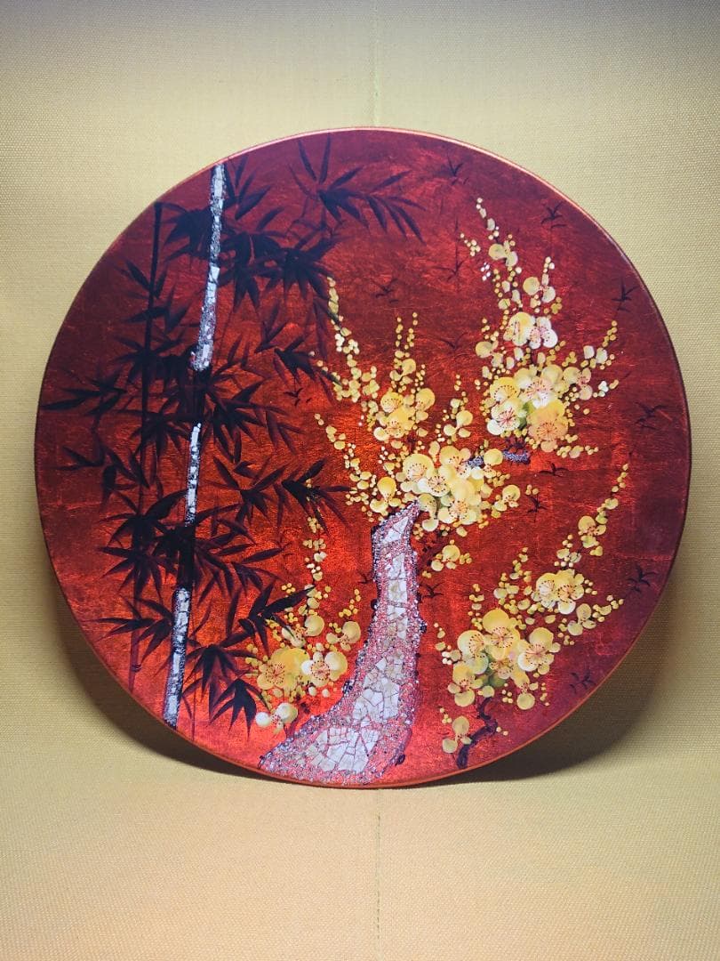 【美品】飾り皿　漆器　アート　彩絵　置物　インテリア　工芸品　美術品　A3085