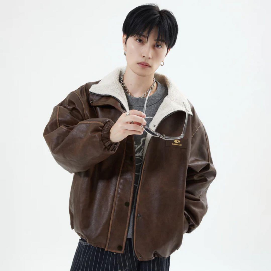 リバーシブルPUレザージャケット L2084 M (brown)地底人オンライン