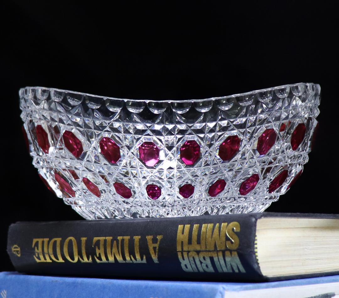 オールド・バカラ 上級作品 ルビー色被せ色装飾 大型鉢 ディアマン・ピエーリー