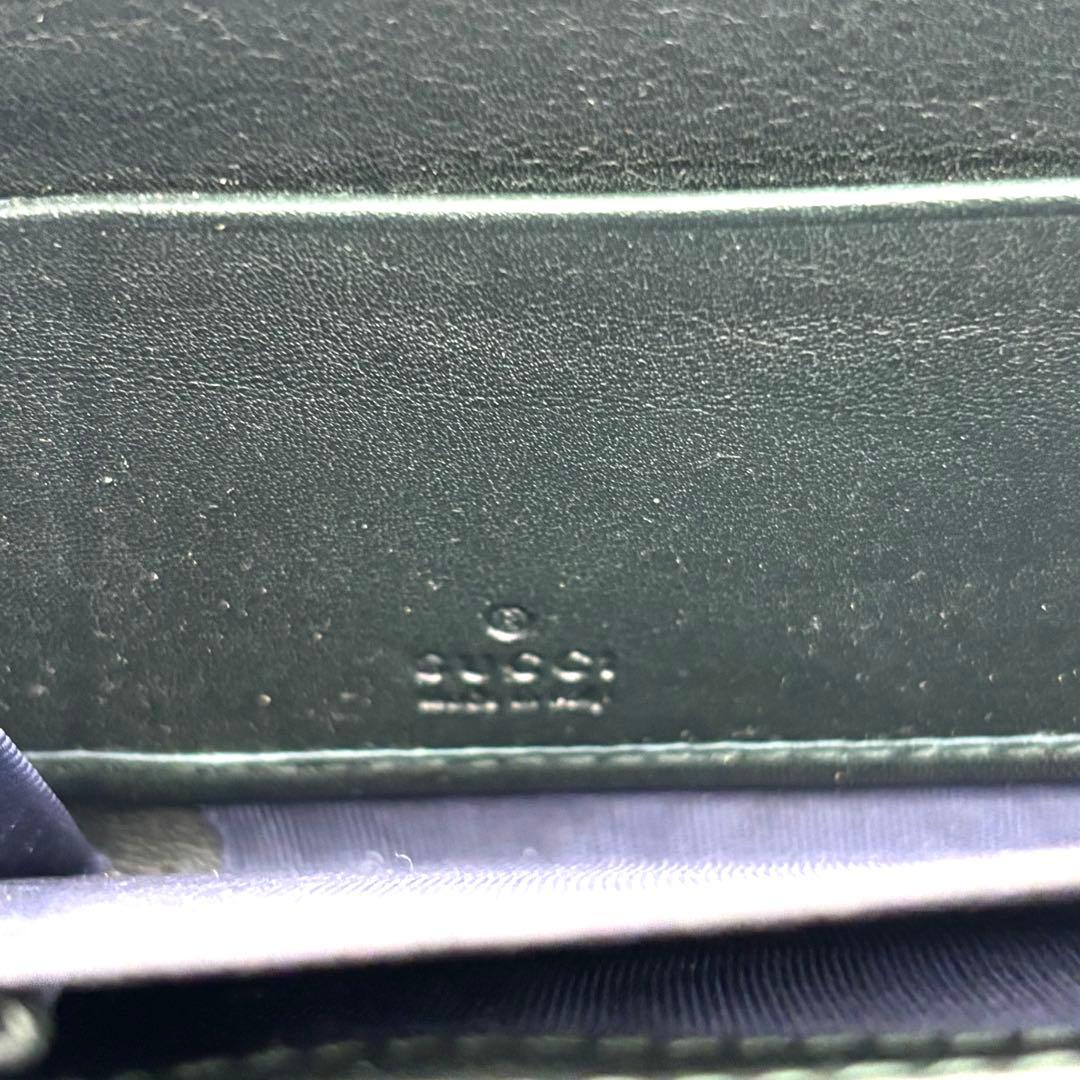 グッチ 長財布 GG マイクロシマ ラウンドファスナー グリーン エナメル