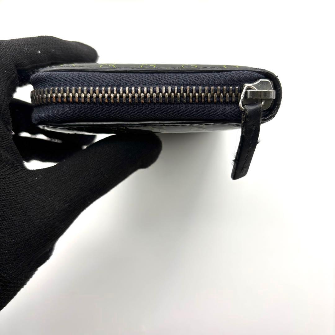 グッチ 長財布 GG マイクロシマ ラウンドファスナー グリーン エナメル