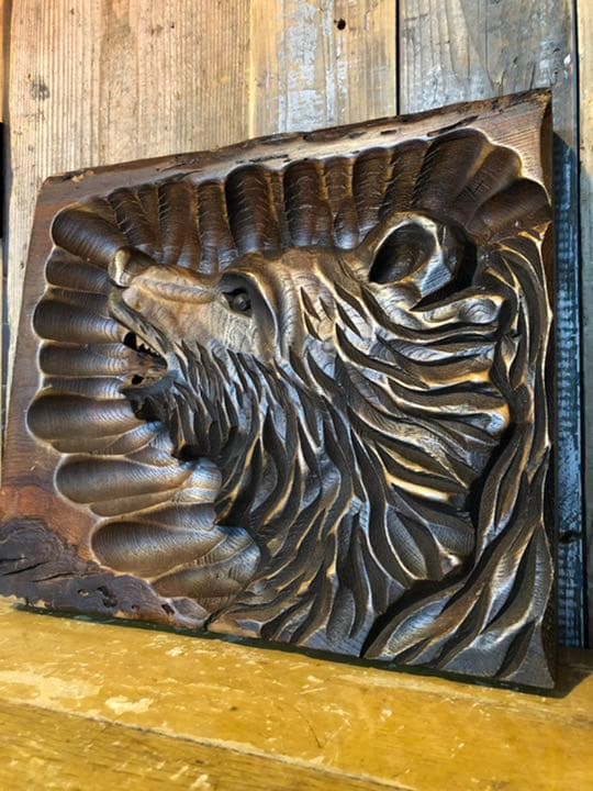 熊 木彫 壁掛け レリーフ