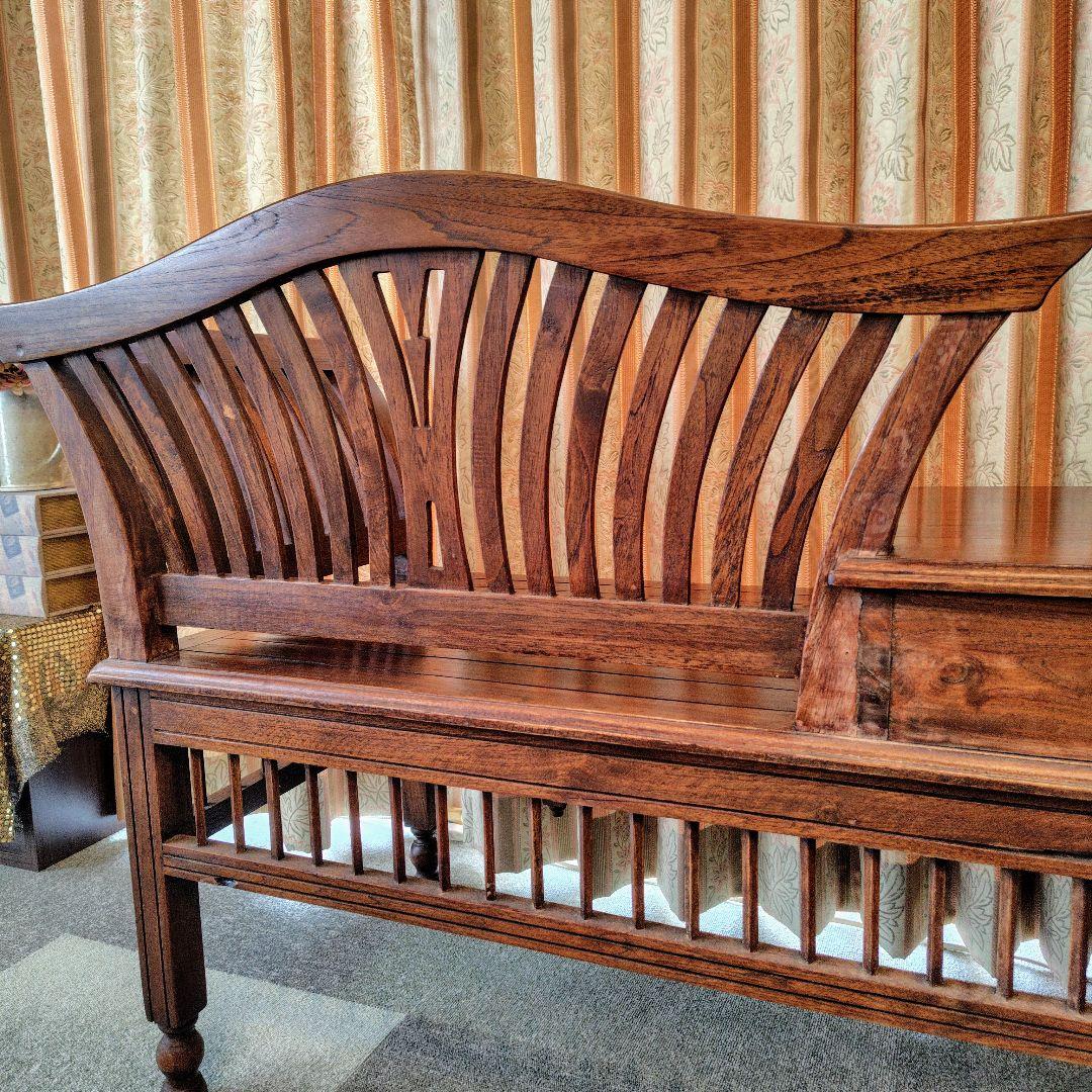 アジアンスタイル木製ベンチ引き出し付き