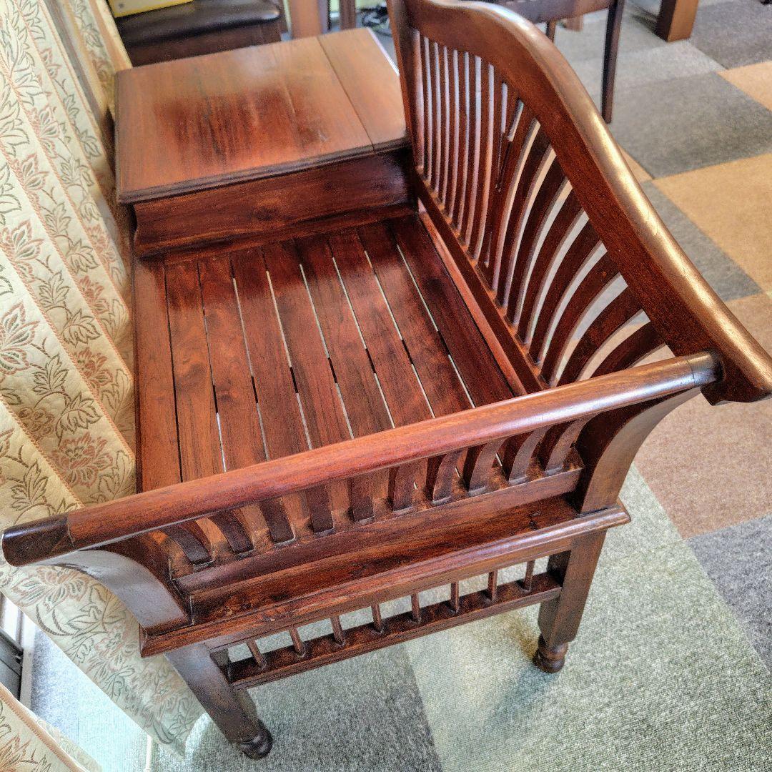 アジアンスタイル木製ベンチ引き出し付き