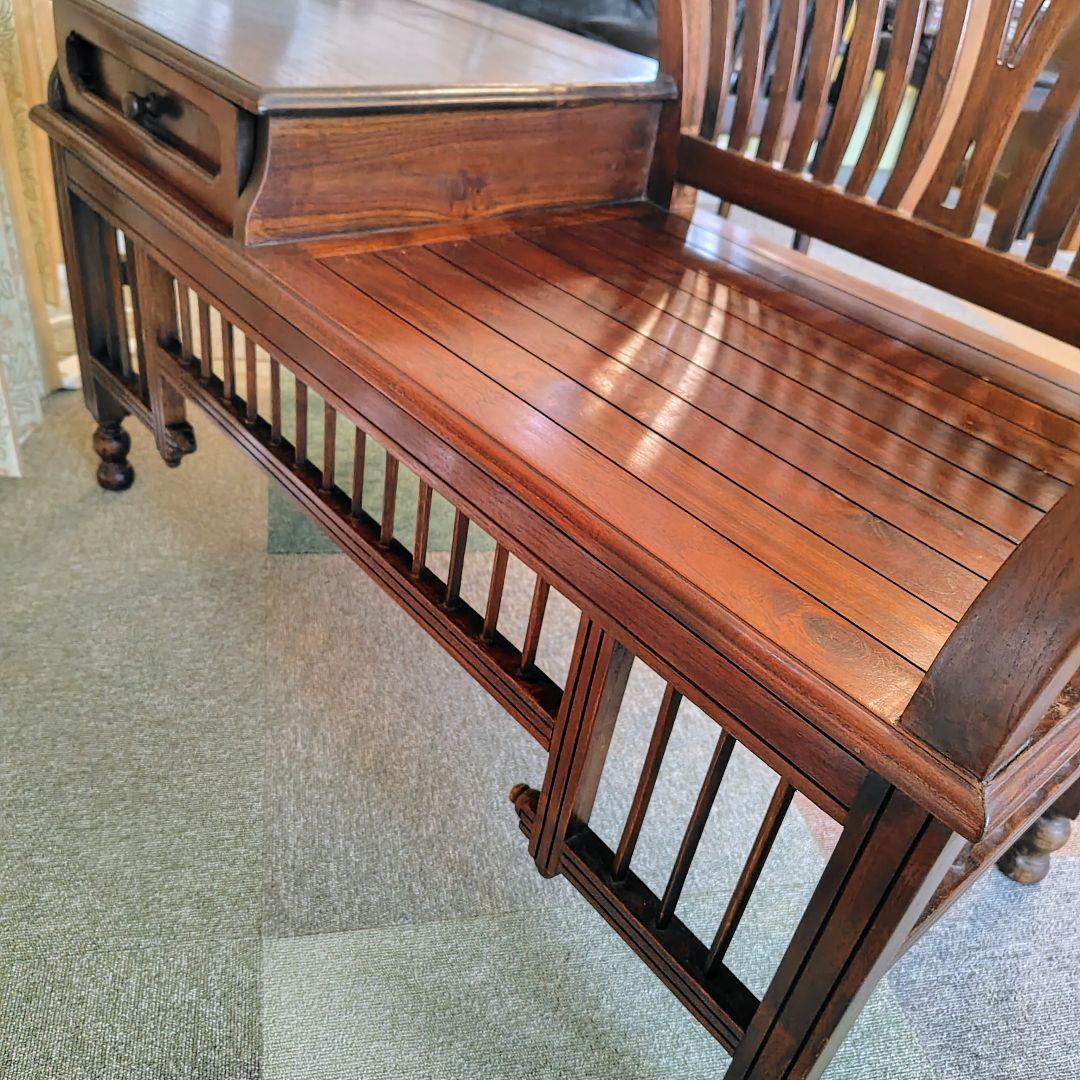 アジアンスタイル木製ベンチ引き出し付き