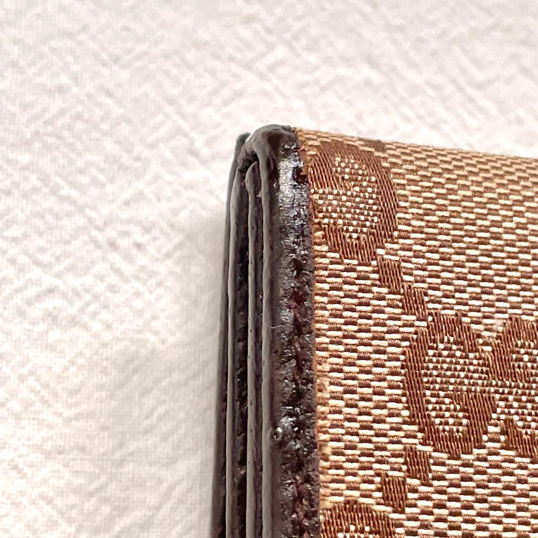 グッチ　長財布　GGキャンバス　ロゴプレート　Wホック　ブラウン　1118-④