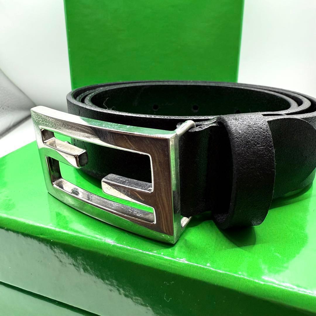 フェンディ ベルト ズッカ柄 シルバー金具 レザー ブラック