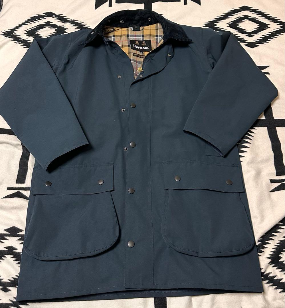 着用2回　Barbour ボーダー　42 ネイビー　2レイヤー　ノンオイル