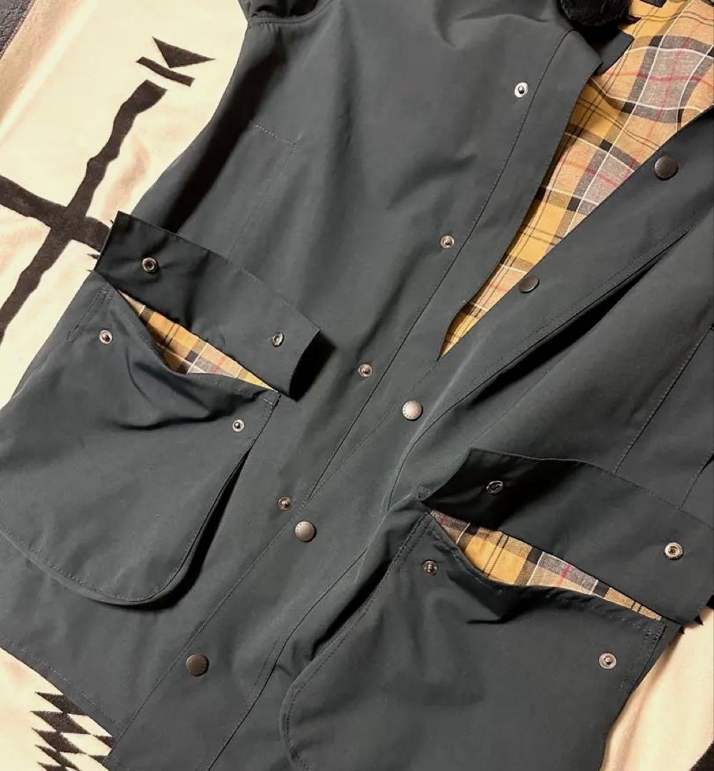 着用2回　Barbour ボーダー　42 ネイビー　2レイヤー　ノンオイル