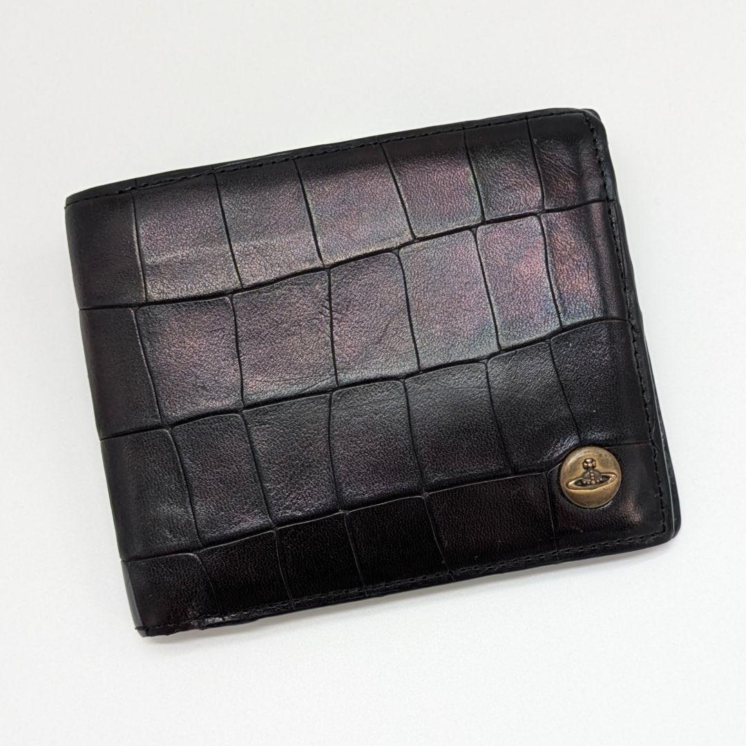 ヴィヴィアンウエストウッド 2つ折り財布 クロコ 型押し ブラック 黒 小銭入れ
