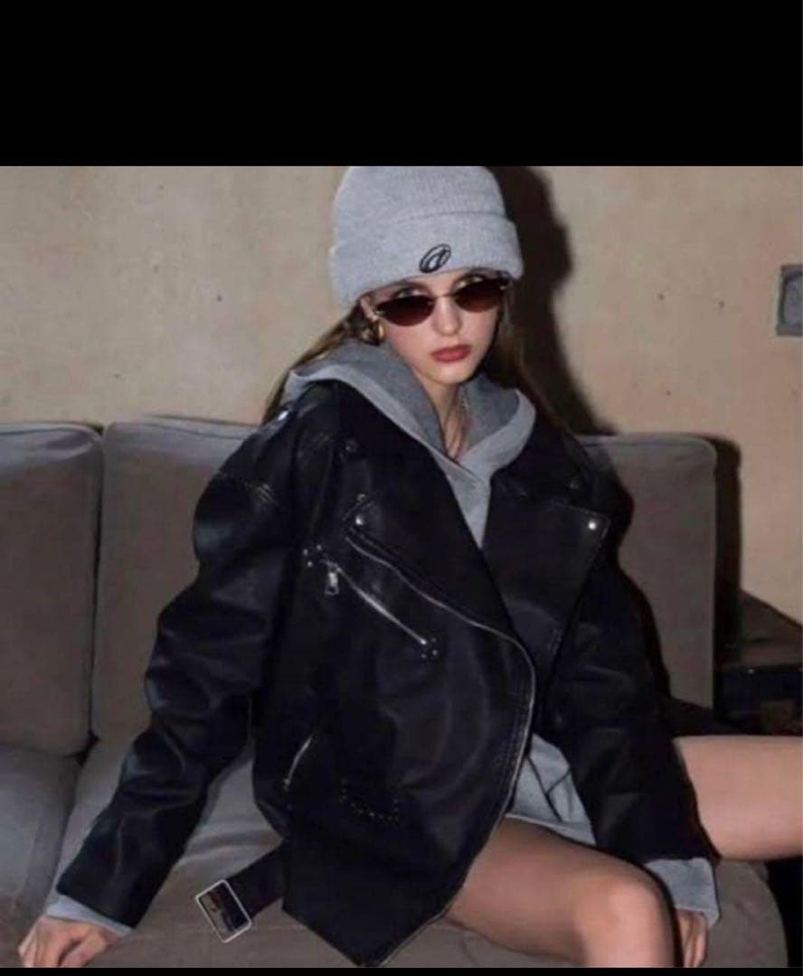 ACLENT ブラックレザーライダースジャケット