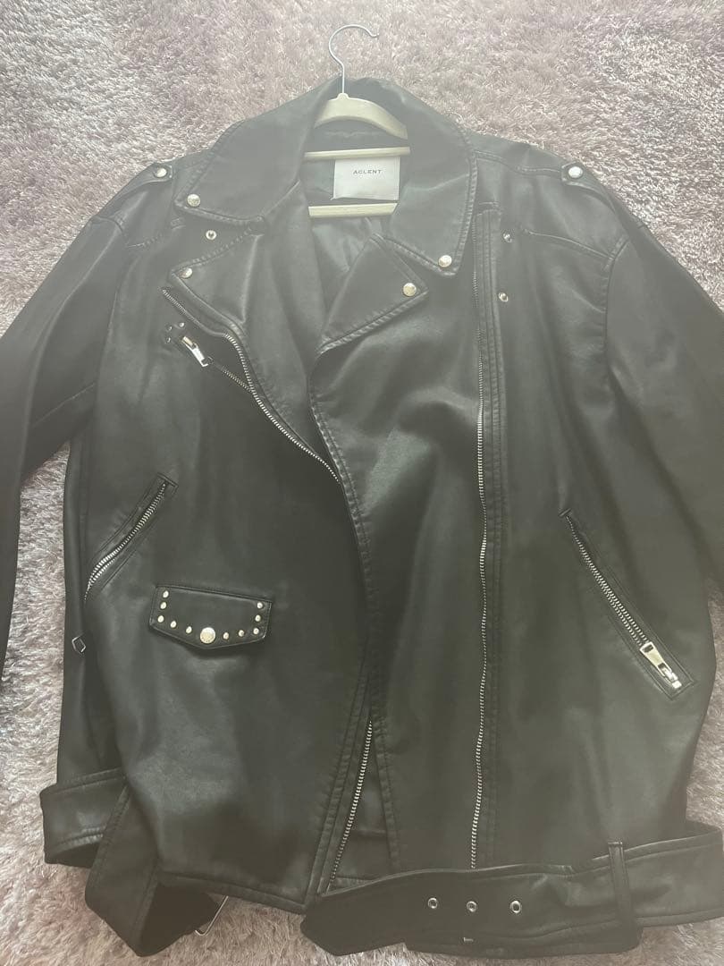 ACLENT ブラックレザーライダースジャケット