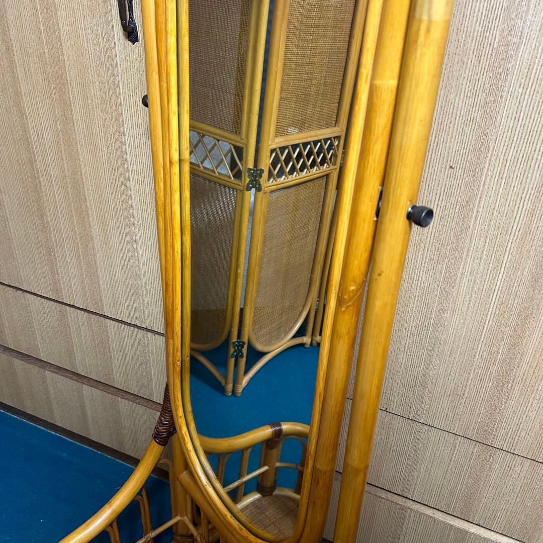 ラタン　籐　スタンドミラー