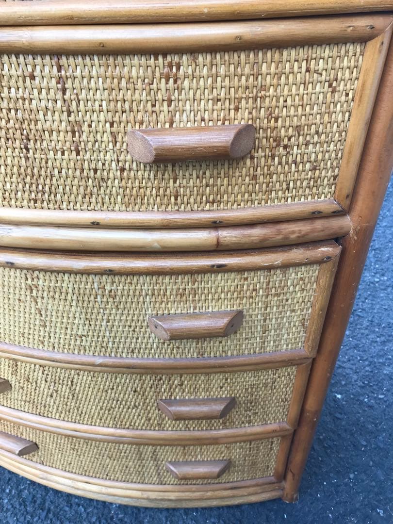 ラタン製　カーブ型チェスト 6杯　引き出し　藤　レトロ　アンティーク　古道具