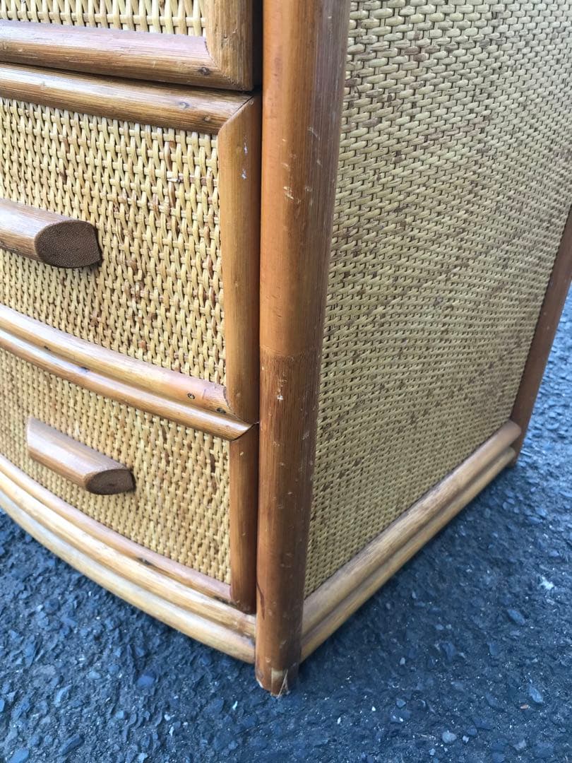 ラタン製　カーブ型チェスト 6杯　引き出し　藤　レトロ　アンティーク　古道具