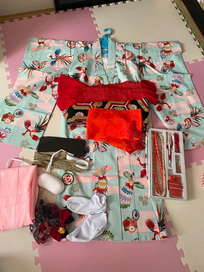 七五三　フルセット　アンティーク　7歳　四つ身　キッズ着物 鶴模様