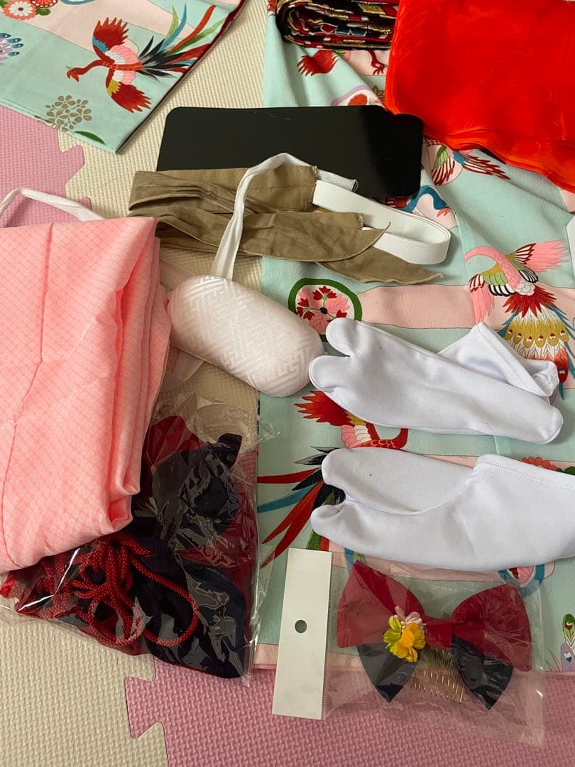 七五三　フルセット　アンティーク　7歳　四つ身　キッズ着物 鶴模様