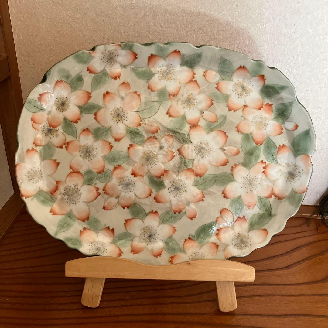 京都清水焼　陶葊の桜柄楕円皿