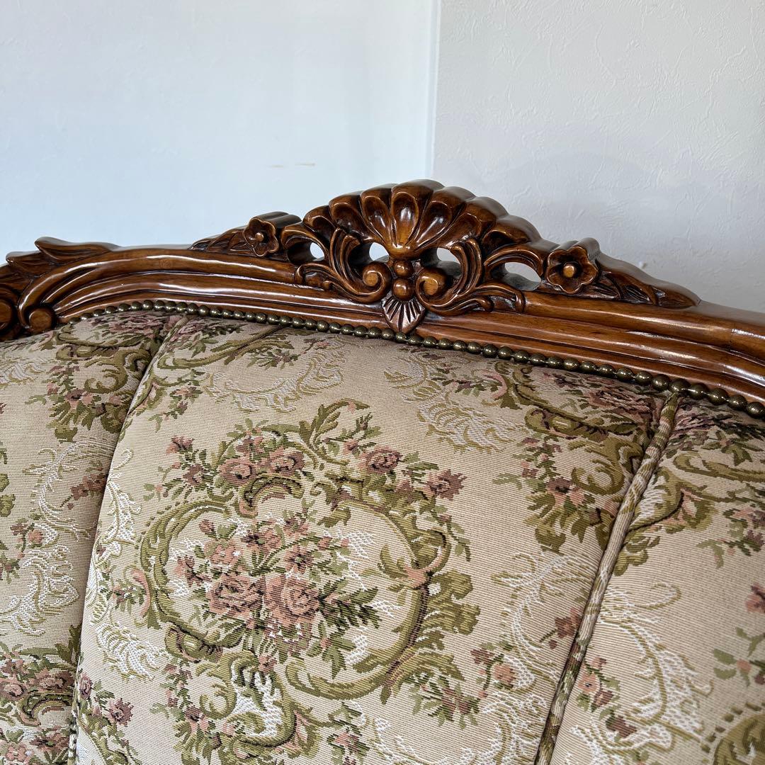 k075 クラシカルなゴブラン織りソファセット 3人掛けソファ・アームチェア2台