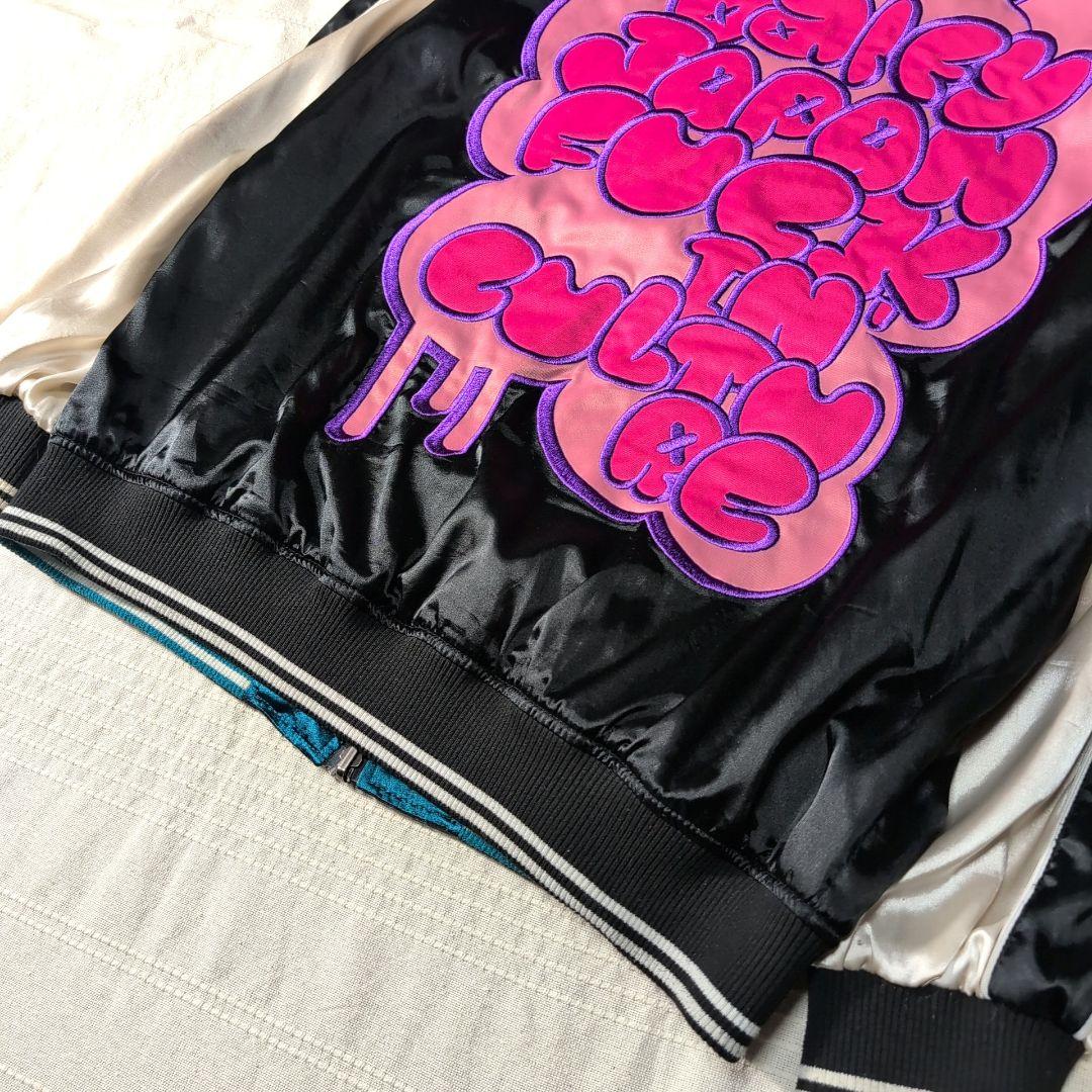 GALFY スカジャン リバーシブル 黒 ターコイズ 刺繍 L