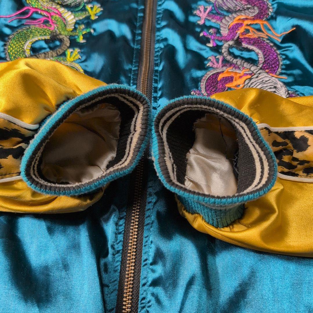 GALFY スカジャン リバーシブル 黒 ターコイズ 刺繍 L