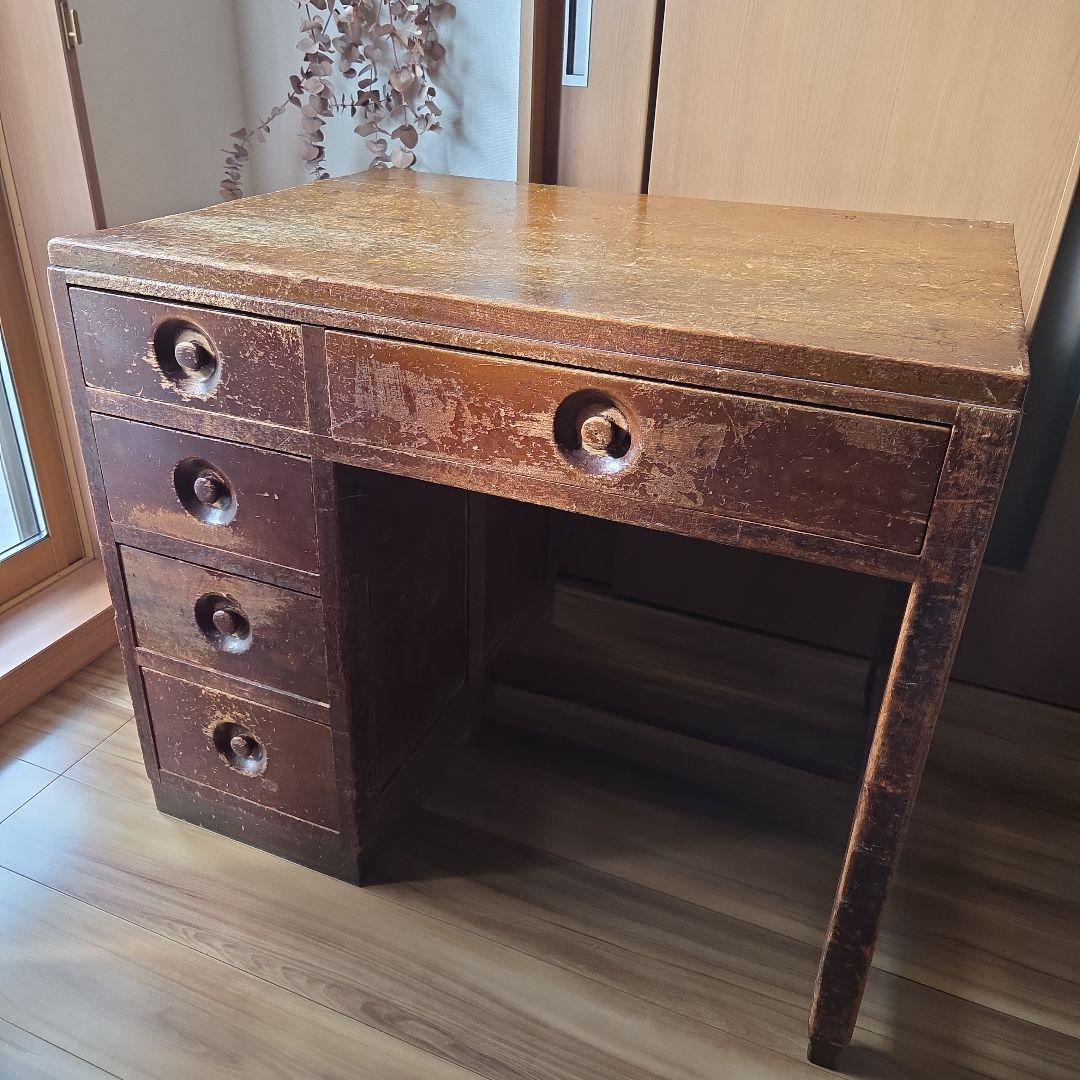 片袖机　左袖　アンティーク　作業台　什器　デスク　無垢　古家具　インテリア