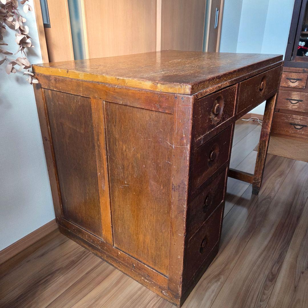 片袖机　左袖　アンティーク　作業台　什器　デスク　無垢　古家具　インテリア