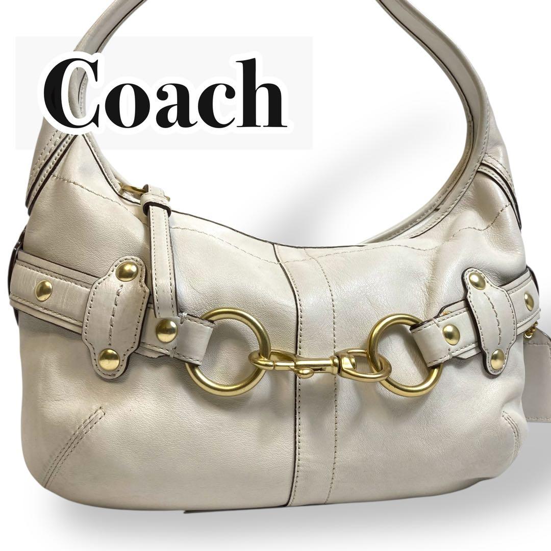 【美品】COACH コーチ　ホーボー　ワンハンドルバッグ ホワイト レザー大容量