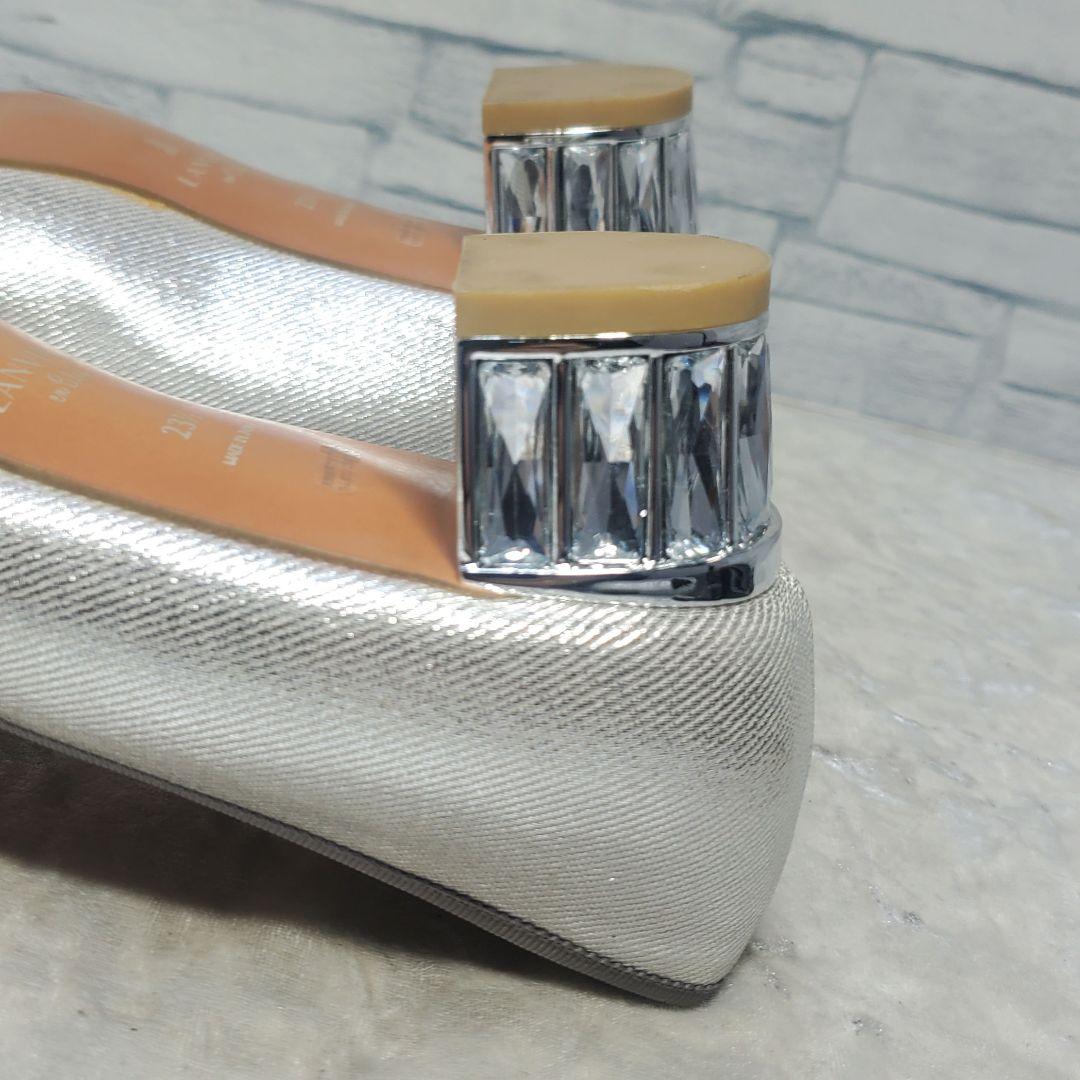 【未使用級】✨LANVIN 23.5cm ビジューヒールリボンパンプス シルバー