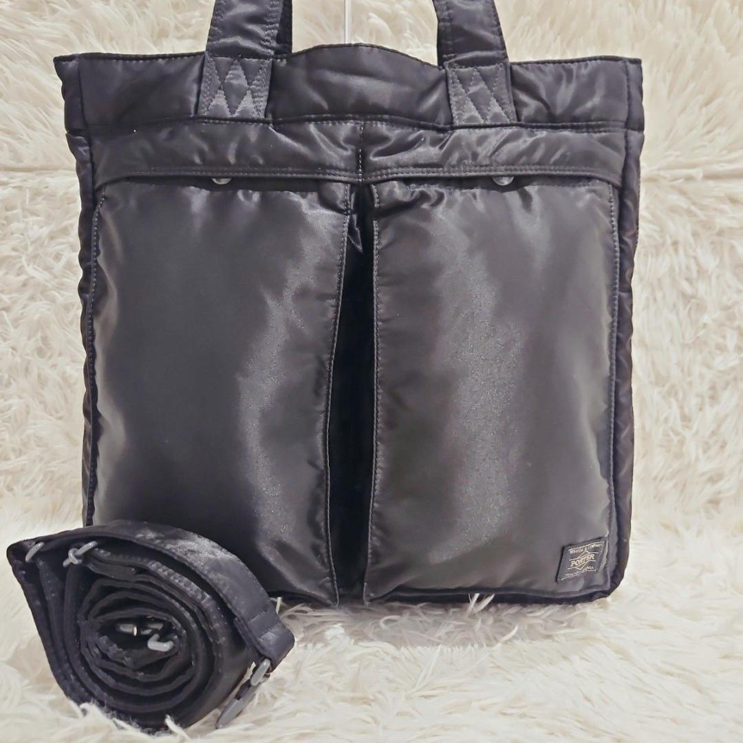 美品 ポーター タンカー 2way トートバ ッグ ナイロン ブラック A4可