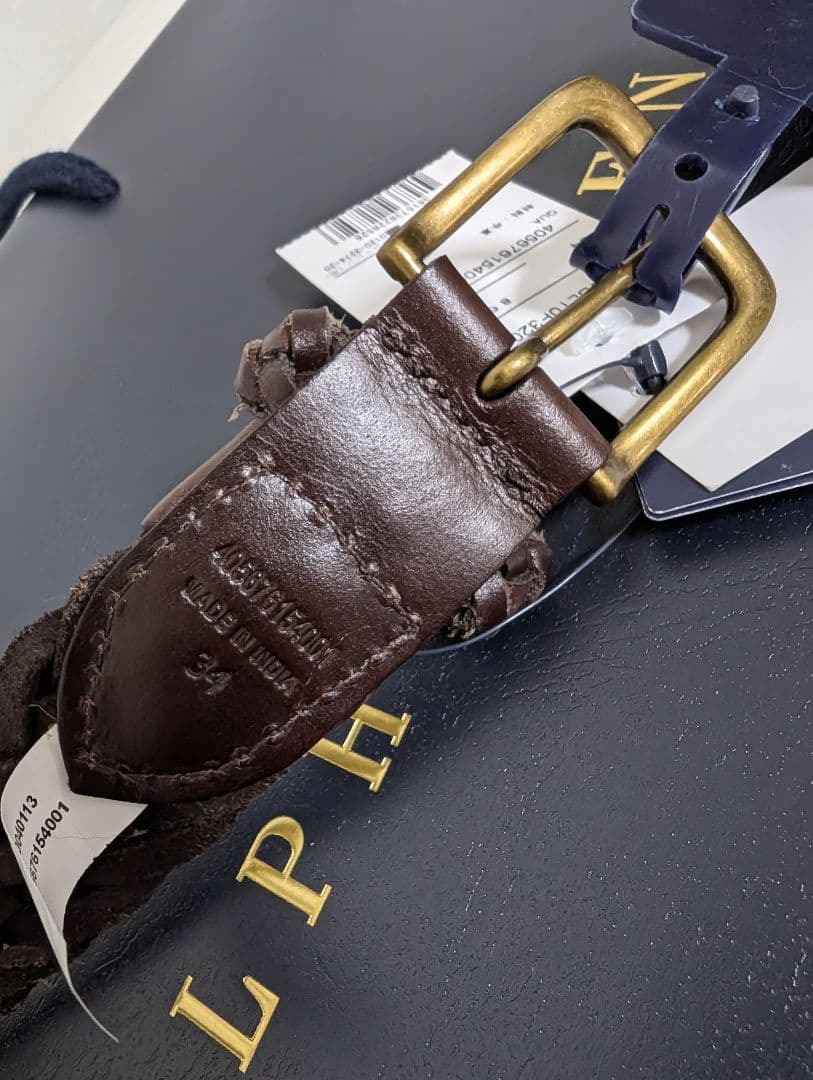 【新品】ポロラルフローレン★レザーメッシュベルト★茶★34