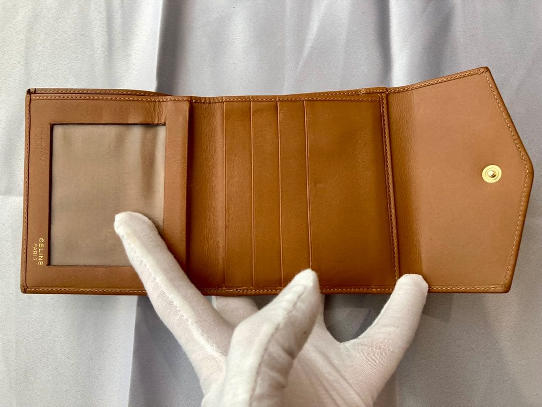 セリーヌ　三つ折り財布　レザー　茶色